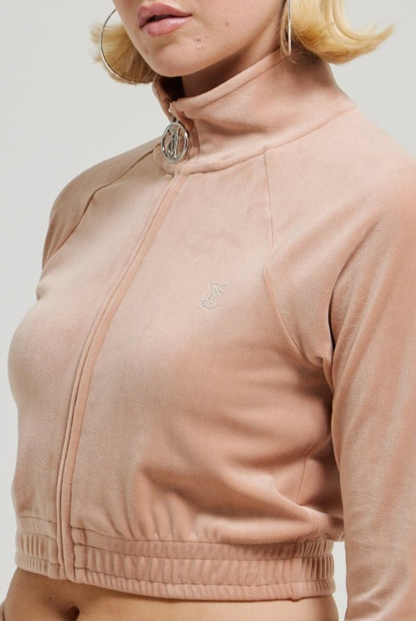 CAFE AU LAIT DIAMANTÉ VELOUR CROPPED TRACK TOP