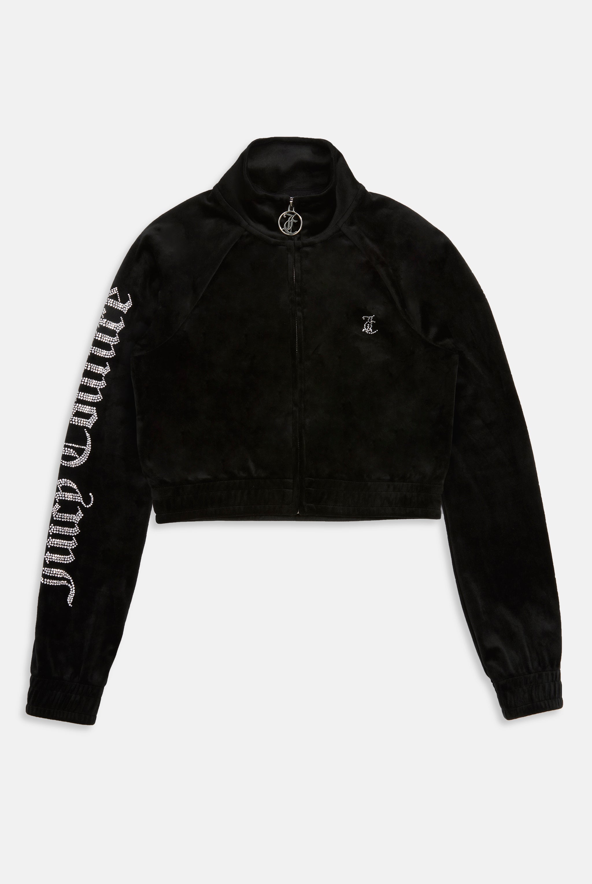 BLACK DIAMANTE VELOUR CROPPED TRACK TOP Juicy Couture UK