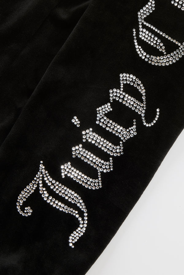 BLACK DIAMANTÉ VELOUR CROPPED TRACK TOP