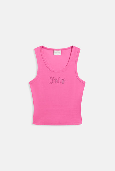 SUPER PINK RIBBED OUTLINE DIAMANTE RACER VEST