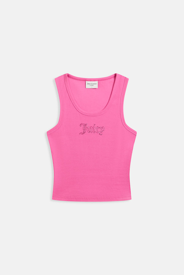 SUPER PINK RIBBED OUTLINE DIAMANTE RACER VEST