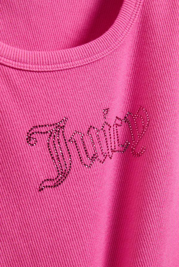 SUPER PINK RIBBED OUTLINE DIAMANTE RACER VEST
