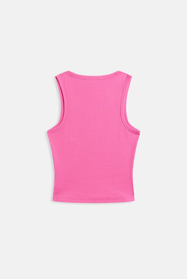 SUPER PINK RIBBED OUTLINE DIAMANTE RACER VEST