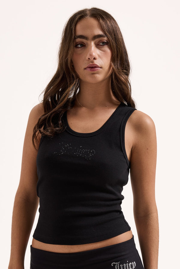 BLACK RIBBED OUTLINE DIAMANTE RACER VEST