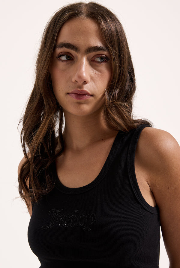 BLACK RIBBED OUTLINE DIAMANTE RACER VEST
