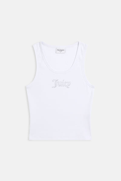 WHITE RIBBED OUTLINE DIAMANTE RACER VEST