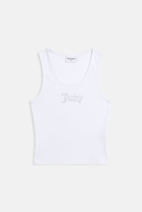 WHITE RIBBED OUTLINE DIAMANTE RACER VEST
