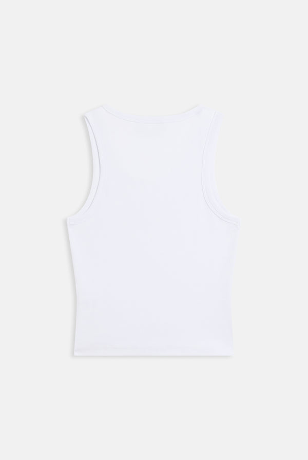 WHITE RIBBED OUTLINE DIAMANTE RACER VEST