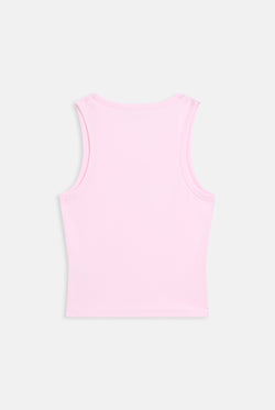 Displays the cherry blossom ribbed 'juicy' branded outline diamanté racer vest 