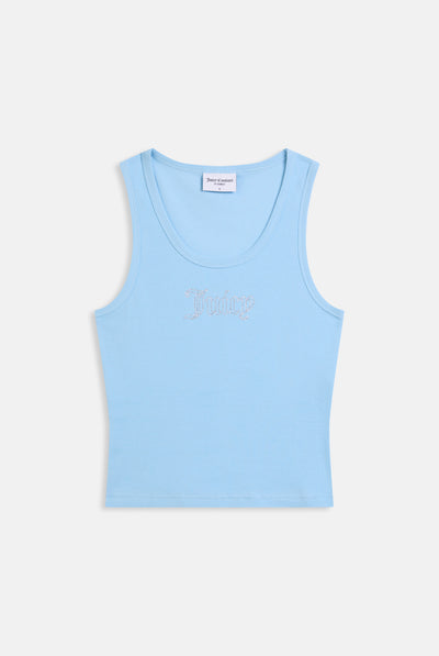 SKY BLUE RIBBED OUTLINE DIAMANTE RACER VEST
