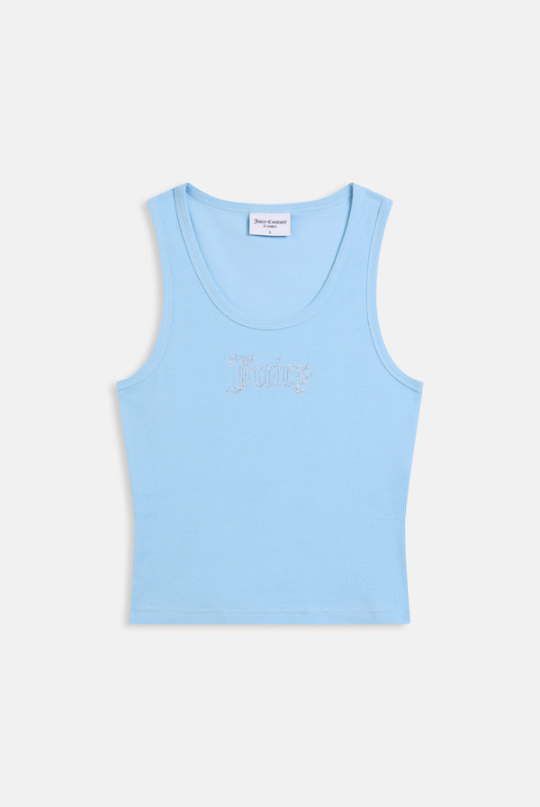 SKY BLUE RIBBED OUTLINE DIAMANTE RACER VEST