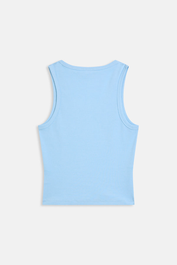 SKY BLUE RIBBED OUTLINE DIAMANTE RACER VEST