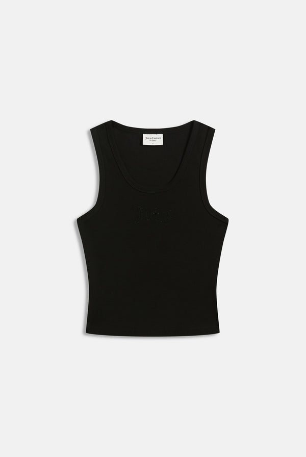 BLACK RIBBED OUTLINE DIAMANTE RACER VEST