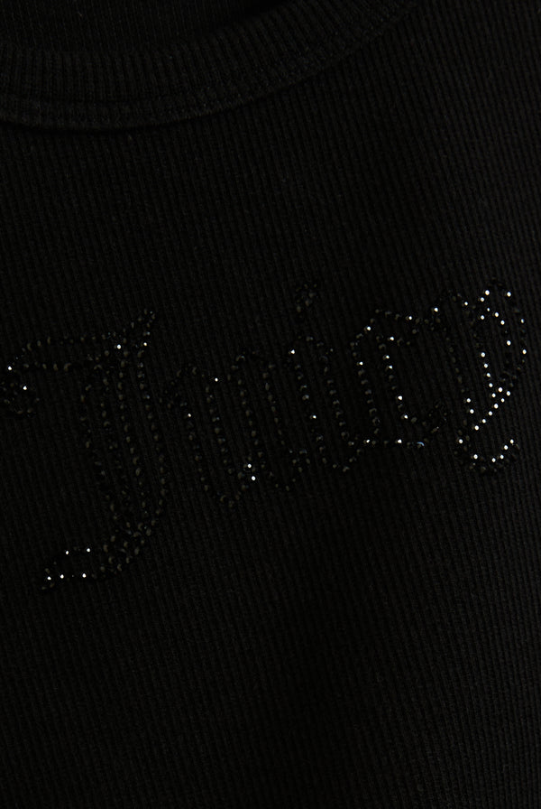 BLACK RIBBED OUTLINE DIAMANTE RACER VEST