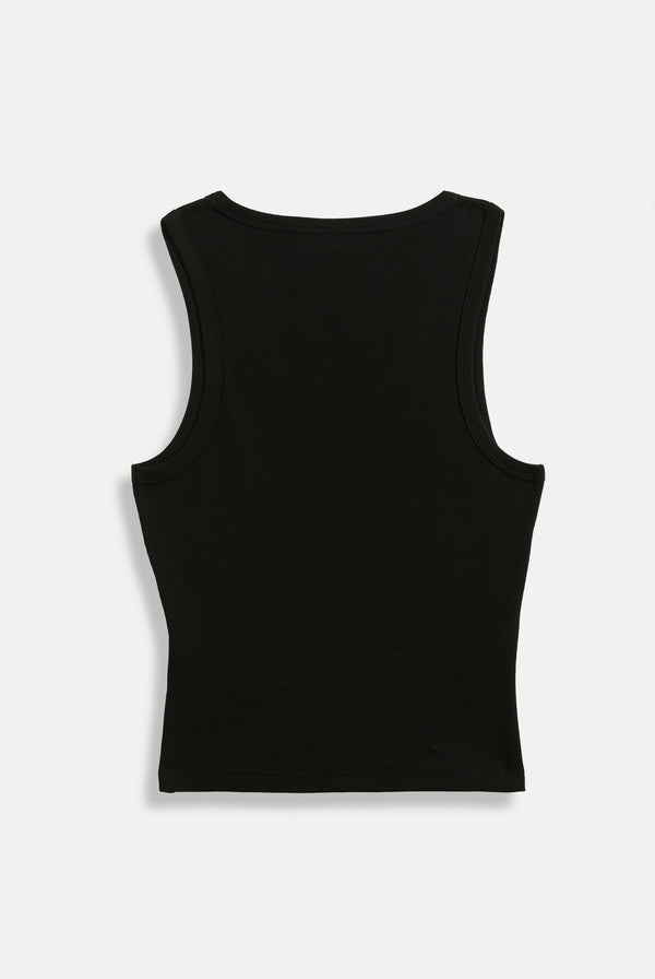 BLACK RIBBED OUTLINE DIAMANTE RACER VEST
