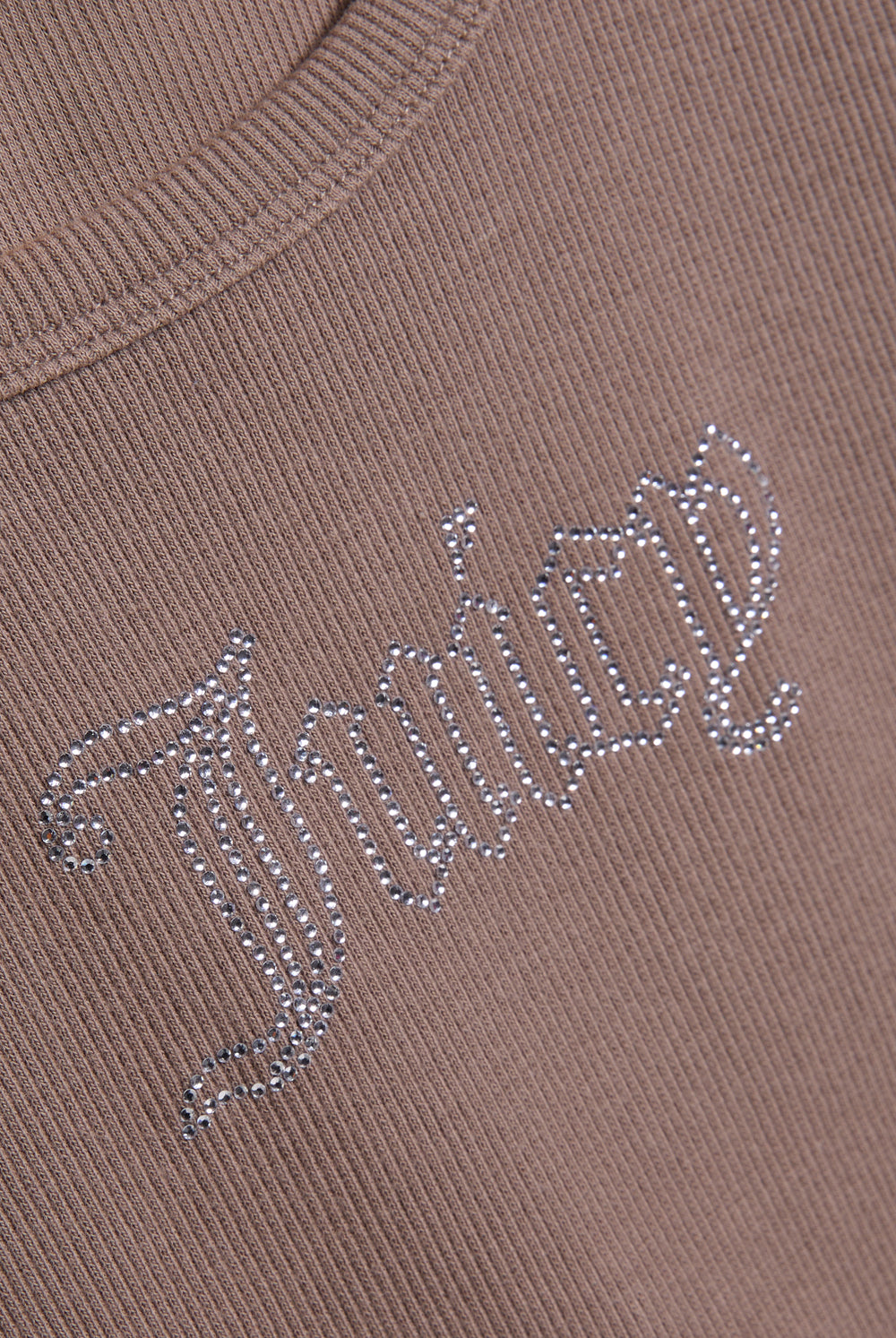 Displays the fungi 'Juicy' branded ribbed outline diamanté racer vest featuring the juicy branding 