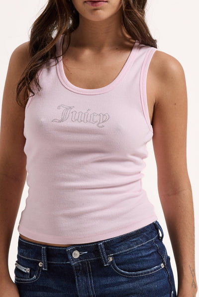 CHERRY BLOSSOM RIBBED OUTLINE DIAMANTE RACER VEST