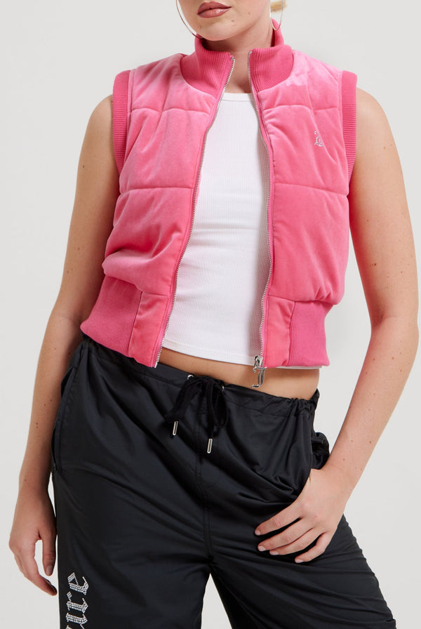 HOT PINK DIAMANTÉ VELOUR GILET