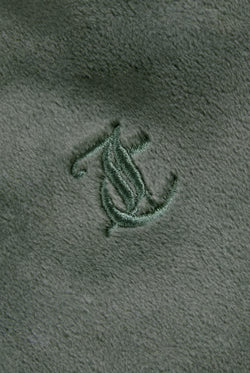 Displays the Thyme 'Juicy' branded classic velour Robertson hoodie featuring the juicy couture logo branding