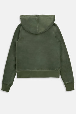 Displays the Thyme 'Juicy' branded classic velour Robertson hoodie