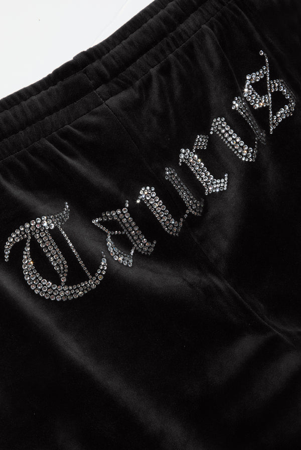 TAURUS' BLACK VELOUR DIAMANTÉ TRACKSUIT BOTTOM