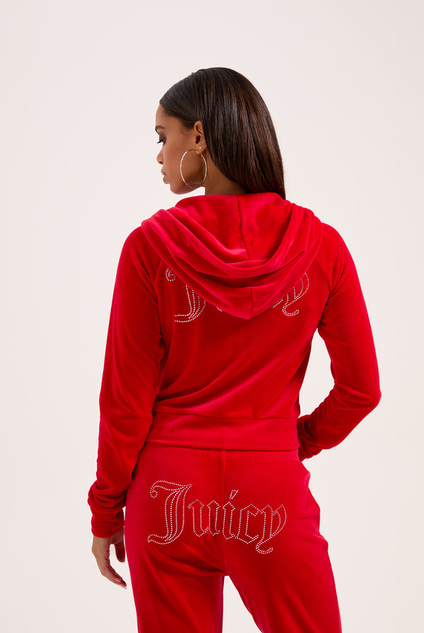 TOREADOR DIAMANTÉ VELOUR ZIP-THROUGH HOODIE