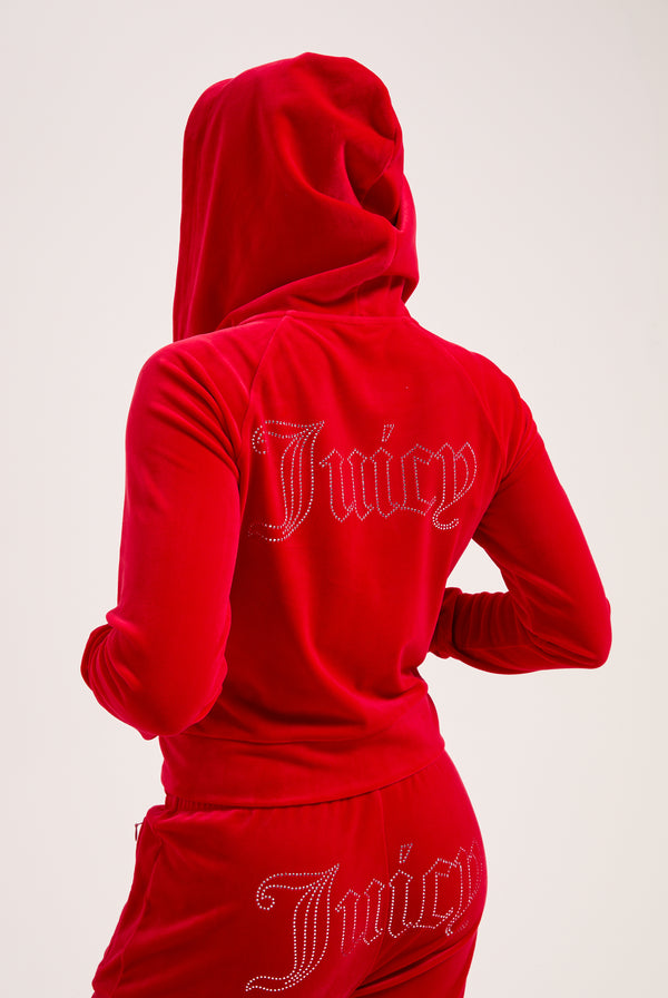 TOREADOR DIAMANTÉ VELOUR ZIP-THROUGH HOODIE