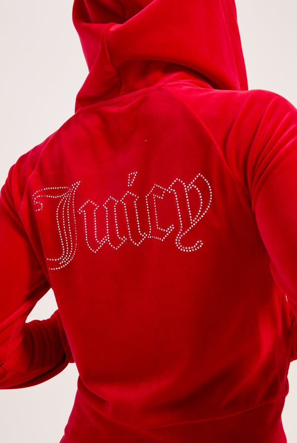 TOREADOR DIAMANTÉ VELOUR ZIP-THROUGH HOODIE