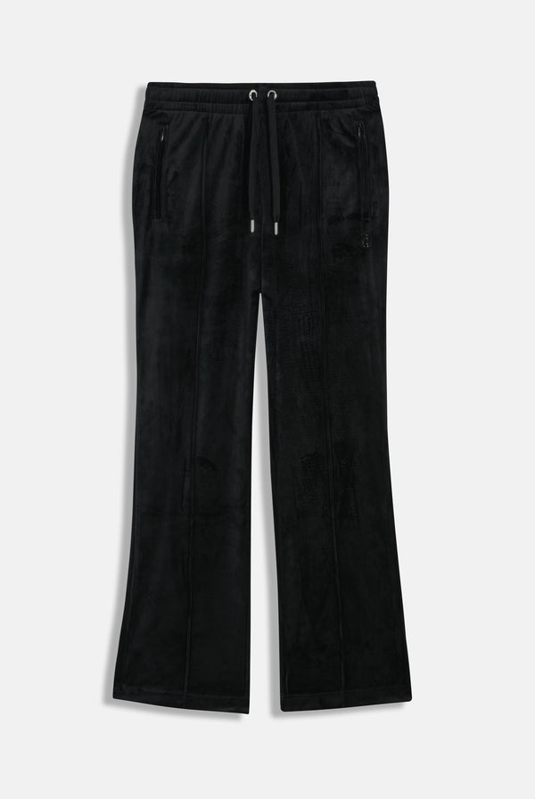 BLACK VELOUR OUTLINE DIAMANTÉ TRACKSUIT BOTTOM
