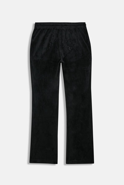 BLACK VELOUR OUTLINE DIAMANTÉ TRACKSUIT BOTTOM