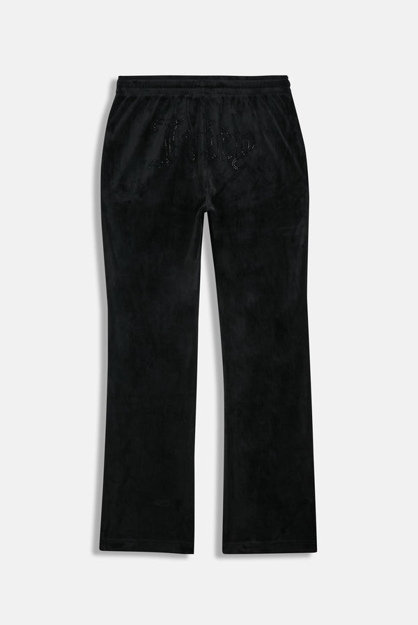 BLACK VELOUR OUTLINE DIAMANTÉ TRACKSUIT BOTTOM