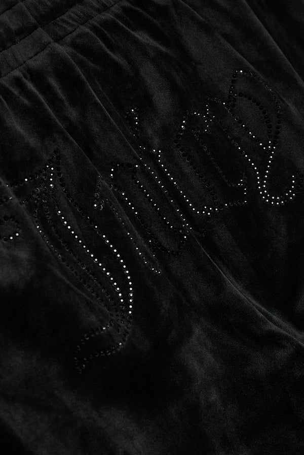 BLACK VELOUR OUTLINE DIAMANTÉ TRACKSUIT BOTTOM