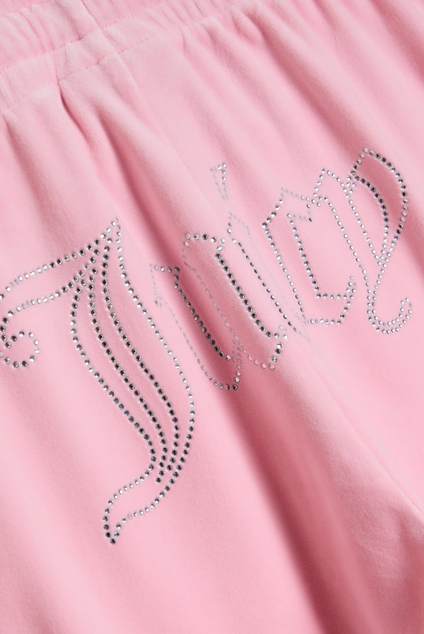 JUICY PINK VELOUR OUTLINE DIAMANTÉ TRACKSUIT BOTTOM