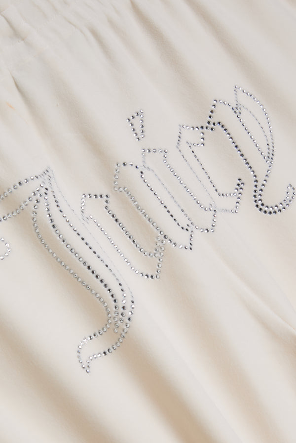 CREAM VELOUR OUTLINE DIAMANTÉ TRACKSUIT BOTTOM