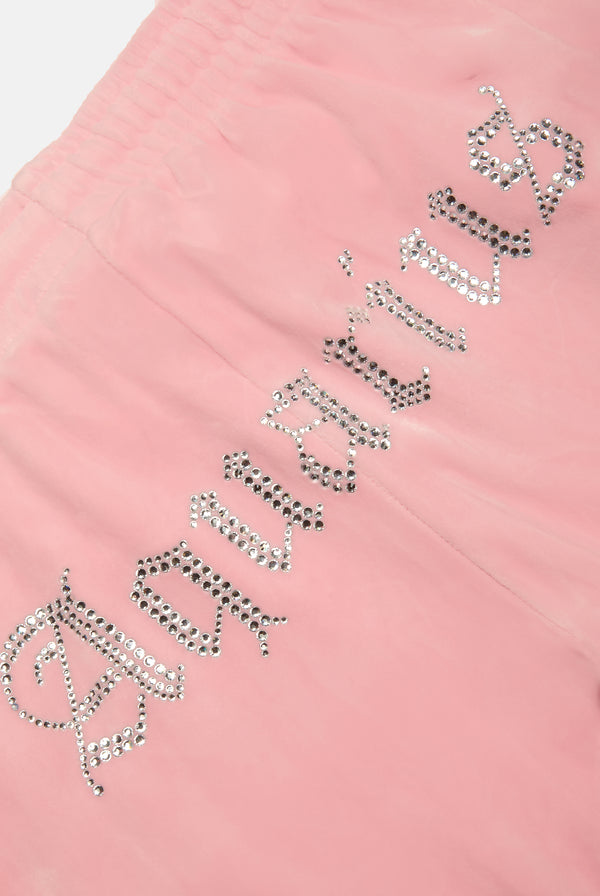 AQUARIUS' CANDY PINK VELOUR DIAMANTÉ TRACKSUIT BOTTOM