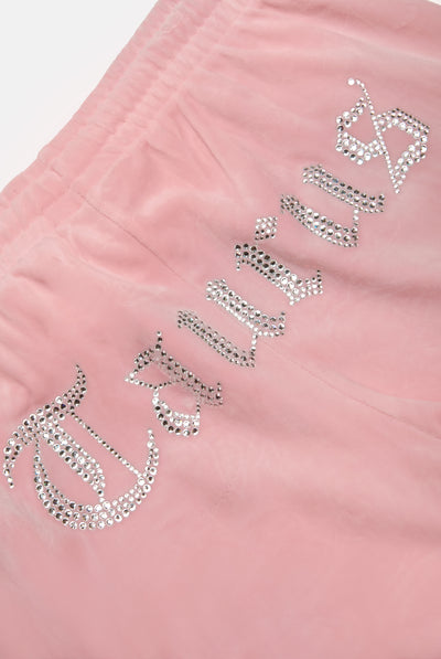 'TAURUS' JUICY PINK VELOUR DIAMANTÉ TRACKSUIT BOTTOM