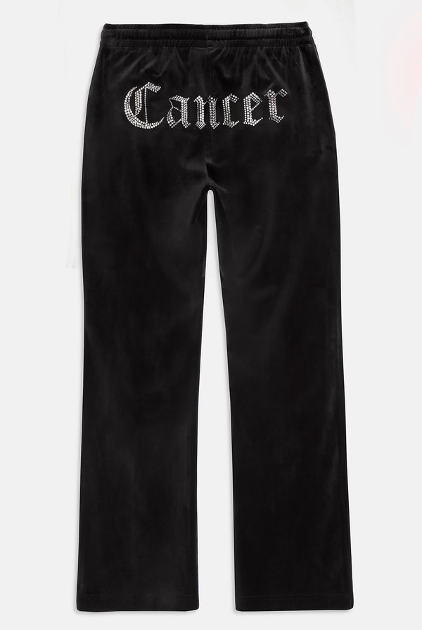 CANCER' BLACK VELOUR DIAMANTÉ TRACKSUIT BOTTOM