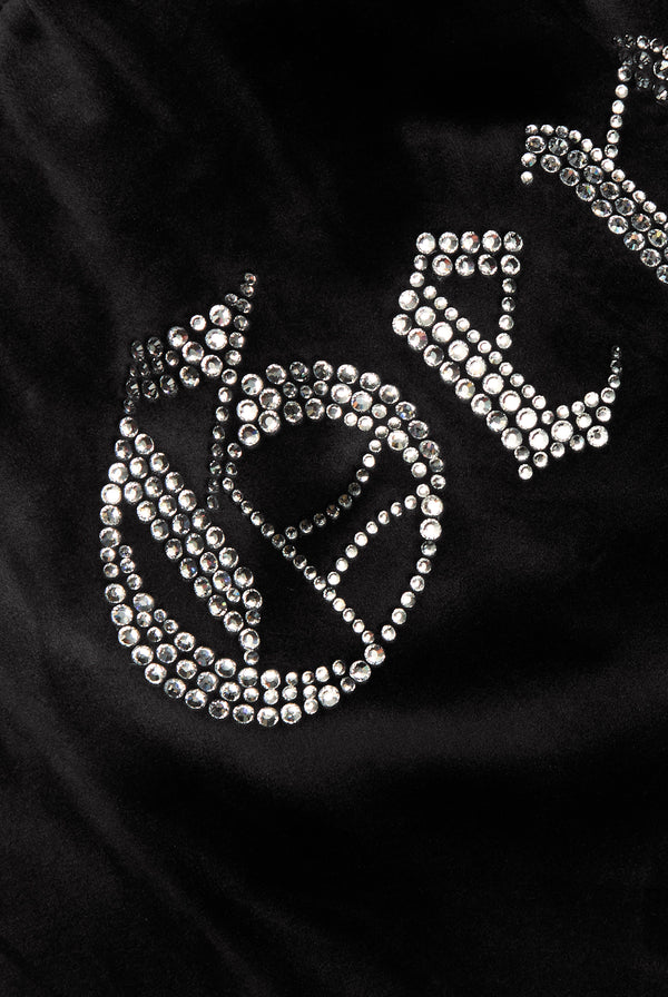 GEMINI' BLACK VELOUR DIAMANTÉ TRACKSUIT BOTTOM