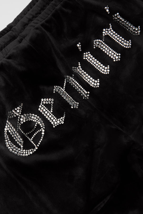 GEMINI' BLACK VELOUR DIAMANTÉ TRACKSUIT BOTTOM