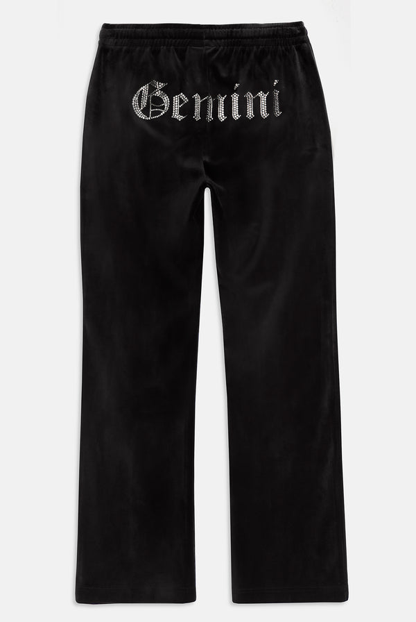 GEMINI' BLACK VELOUR DIAMANTÉ TRACKSUIT BOTTOM