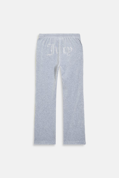 SILVER MARL VELOUR DIAMANTE TRACKSUIT BOTTOM