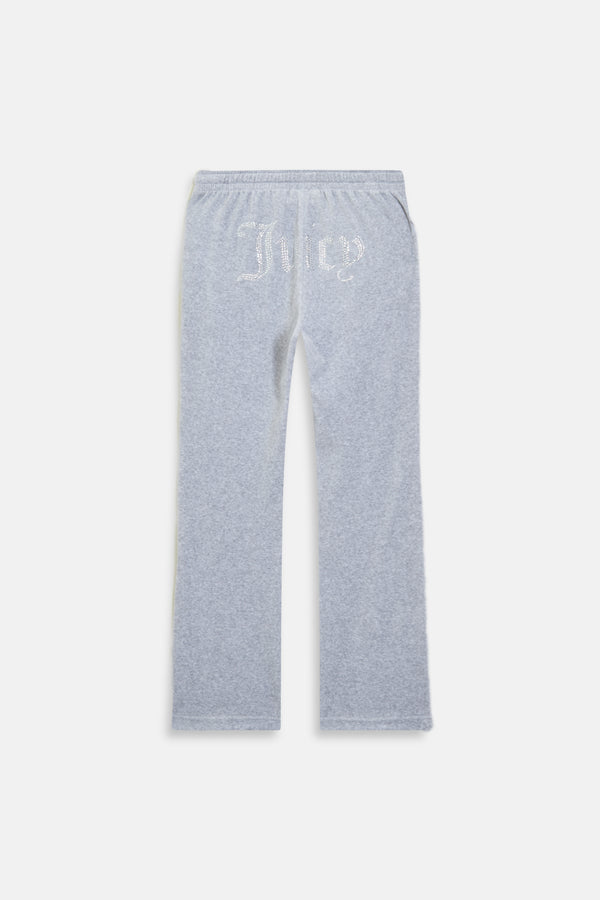 SILVER MARL VELOUR DIAMANTE TRACKSUIT BOTTOM