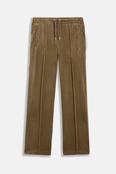DARK OLIVE VELOUR OUTLINE DIAMANTÉ TRACKSUIT BOTTOM