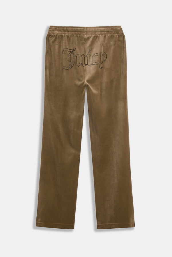 DARK OLIVE VELOUR OUTLINE DIAMANTÉ TRACKSUIT BOTTOM
