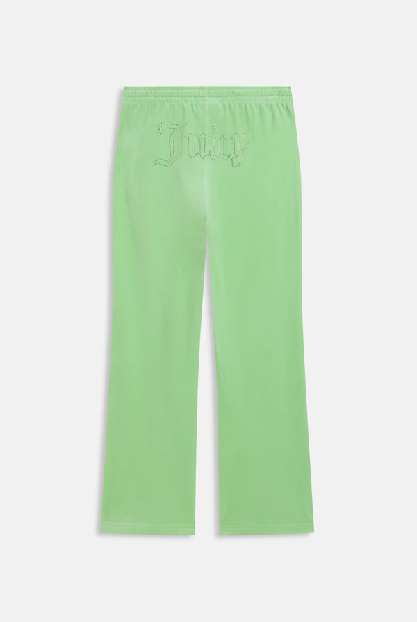 PISTACHIO GREEN VELOUR OUTLINE DIAMANTÉ TRACKSUIT BOTTOM