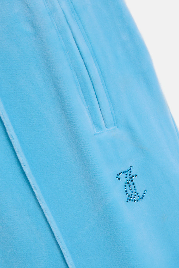 SKY BLUE VELOUR OUTLINE DIAMANTÉ TRACKSUIT BOTTOM