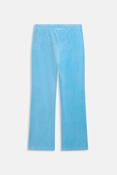 SKY BLUE VELOUR OUTLINE DIAMANTÉ TRACKSUIT BOTTOM
