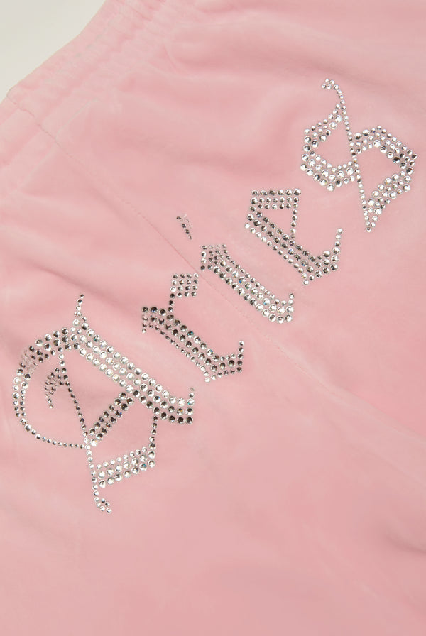 ARIES' CANDY PINK VELOUR DIAMANTÉ TRACKSUIT BOTTOM