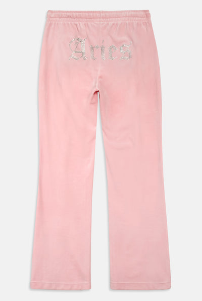 ARIES' CANDY PINK VELOUR DIAMANTÉ TRACKSUIT BOTTOM