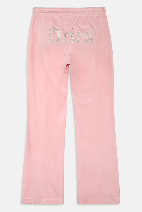 ARIES' CANDY PINK VELOUR DIAMANTÉ TRACKSUIT BOTTOM